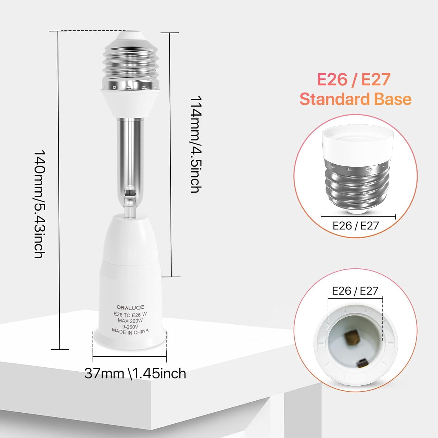 YJYASX-E26 Light Socket Extender, E26 to E26 Light Bulb Socket Adapter ...