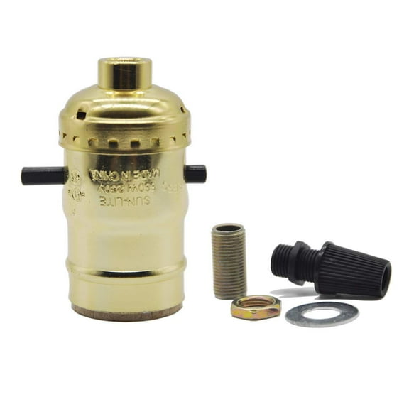 YJYASX-E26 Light Socket with Push ON/Off Switch,Brushed Gold Medium Screw Socket,for Table Lights or Desk Lamps,UL Listed