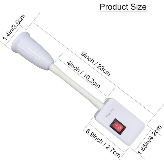 YJYASX-E27/E26 Plug in Light Bulb Socket Adapter Extender with On/Off Switch, Outlet to Socket Adapter Extension, White