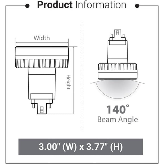 YJYASX-EPL-2140Hv Non-Dim Hybrid (A+B) LED Vertical PL, G24Q, 12W (26W Equal) 1100lm, Bright White (4000K), 80 CRI, AC120-277V, 140 Angle,5YR 50K HR WTY, One Count