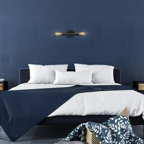 YJYASX-Electric 2-Light Reversible Vanity Light, Matte Black, Minimalist, Open Socket, Horizontal Vertical Mount, Bathroom Lighting, 65558