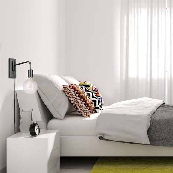 YJYASX-Electric x Novogratz 51370 1-Light Plug-in Wall Sconce, Matte Black, 6-Foot Cloth Cord, Modern Art Deco Lighting for Apartments and Renters, Accent Light, Open Socket, E26 Base