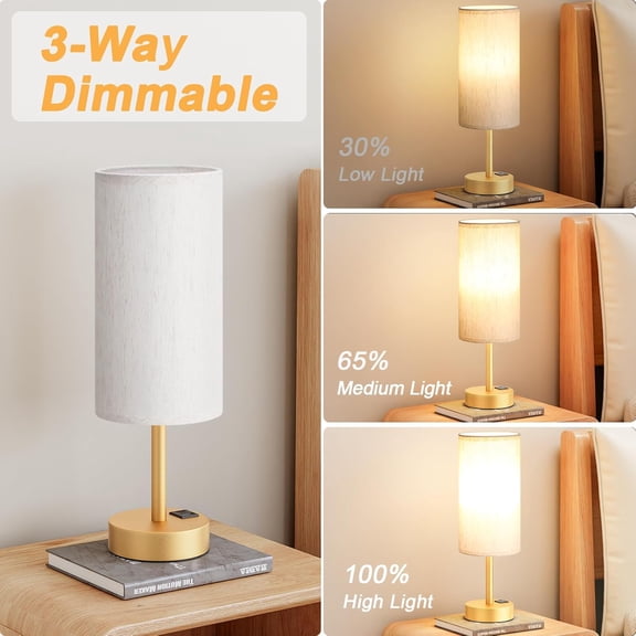 YJYASX-Elegant Gold Touch Table Lamp, Modern Wedding Gift for Couples, Bedside Lamps with USB-C USB-A Charging Ports, 3 Way Dimmable Small Lamp for Office, Bathroom, Living RoomChristmas Gift