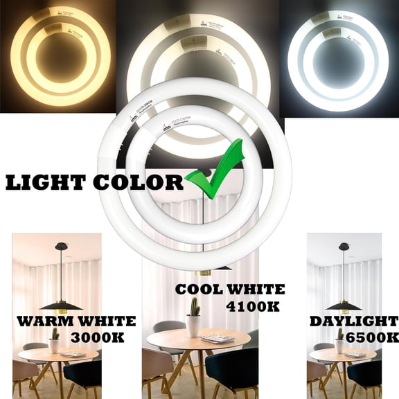 YJYASX-FC8T9/CW 22W and FC12T9/CW 32W Cool White Round Fluorescent Light Bulb Set, 8 inch T9 22 Watts & 12 inch 32 Watts Circular Bulbs Pack, Circline Kitchen and Bath Light Bulbs, CRI 80, 4100K, G10