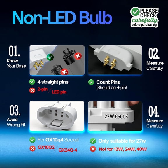 YJYASX-FML27 Fluorescent Light Bulbs FML Lamp 27 Watt Replacement Grow Light Bulbs, Energy Efficient FML Lamp for Desk, Office, Reading, and Study Lamps GX10Q-4 Base, Daylight 6500K (Pack 2)