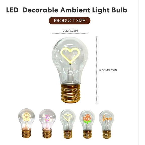 YJYASX-Fall in Love Heart Cordless Light Bulb, Pink Home Decor Light, Rechargeable USB-C Table Lamp Battery Operated, Edison Bulb LED Lamp, Night Light for Valentine's Day, Wife, Husband, Gfriend, Bo