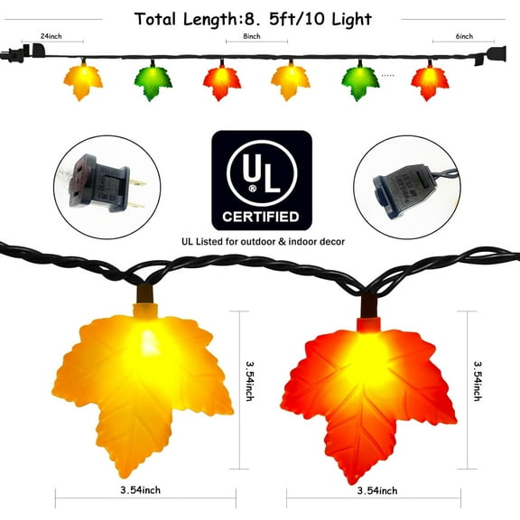 YJYASX-Fall Maple Leaf String, 8.5FT Outdoor Fall Lights with 10 LED Multicolor Maple Leaves Light Plug in Fall String Lights for Autumn Home, Kitchen, Table, Home, Mantel and Thanksgiving Decorcorat