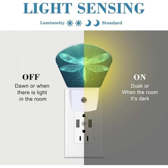 YJYASX-Fantasy Glowing Dragonfly Plug in Night Lights, Magic Dragonfly Nightlight Plug Into Wall Dusk to Dawn Sensor for Kid Girls Boys Women Men Room, Hallway, Kitchen, Bathroom, Stairs Decor
