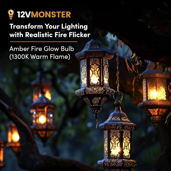 YJYASX-Flame Flickering Glowing Amber Fire Effect LED Light Bulb in E26 Medium Edison Screw Base DC 12 Volt Landscaping Low Voltage Lighting for Home Landscape Outdoor Battery System 4W