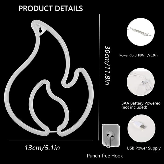 YJYASX-Flame Neon Sign, Flame Led Light Sign for Wall Decor, Hanging Flames Shaped Light, USB or Battery Powered Fire Neon Sign for Kids Boys Room, Party, Bar, Birthday Decorations