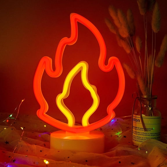 YJYASX-Flame Shaped LED Neon Sign for Bedroom - Red Flame Lights USB/Battery Operated Lamp for Room Decor, Games, Living Room, Birthday Party, Kids Gift
