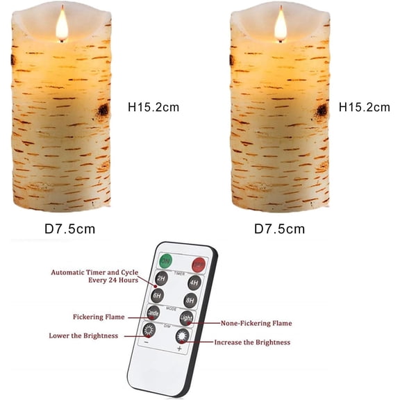 YJYASX-Flameless Candles Birch Bark Effect Battery Operated Candle,2PACK Real Wax Pillar LED Candle with 10-Key Remote Control 2/4/6/8 Hours Timer for Home Decoration Wedding Birthday Party