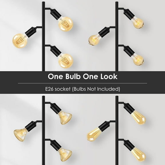 YJYASX-Floor Lamp, Industrial Floor Lamp, Modern Tree Standing Lamp with Adjustable 3 Light, E26 Socket, Foot Switch, Minimalist Metal Stand Up Lamp Pole Lamps for Living Room, Bedroom (No Bulbs)