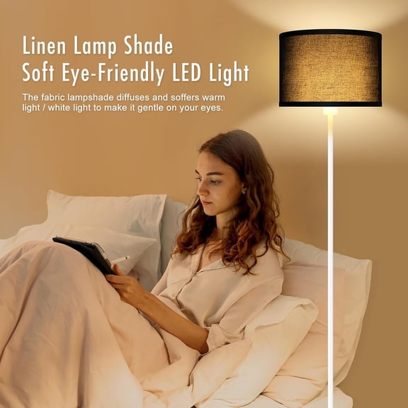 YJYASX-Floor Lamp White, Standing Lamp, 58" Tall Floor Lamp with Black Lampshade, Foot Pedal Switch, Modern Bright Floor Lamps for Living Room/Bedroom/Classroom/Kids Room, White Lamp for Girls' Gift(