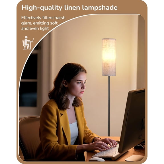 YJYASX-Floor Lamps for Living Room, 63.7in Minimalist Standing Lamp with 9W LED Bulb, 3 Color Temperature, Modern Corner Lamp for Bedroom, Nursery, Office, Foot Pedal Switch, Black