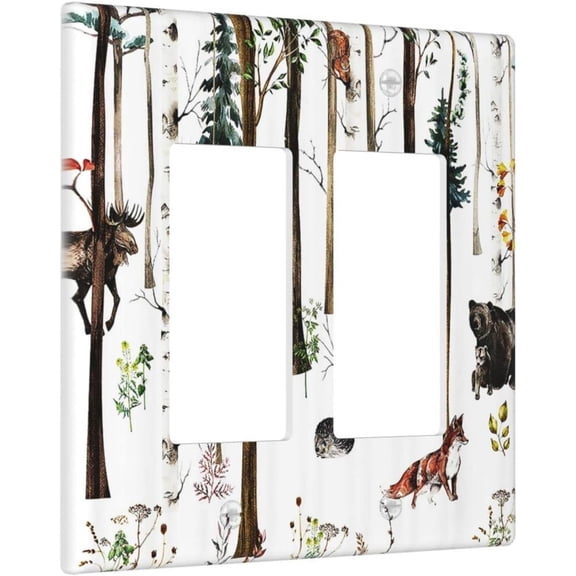 YJYASX-Forest Animal Light Switch Plate Cover Deer Fox Wildlife Decorative 2 Gang Double Rocker Wall Plate GFCI Electrical Switchplate for Farmhouse Country Home Decorate Faceplate