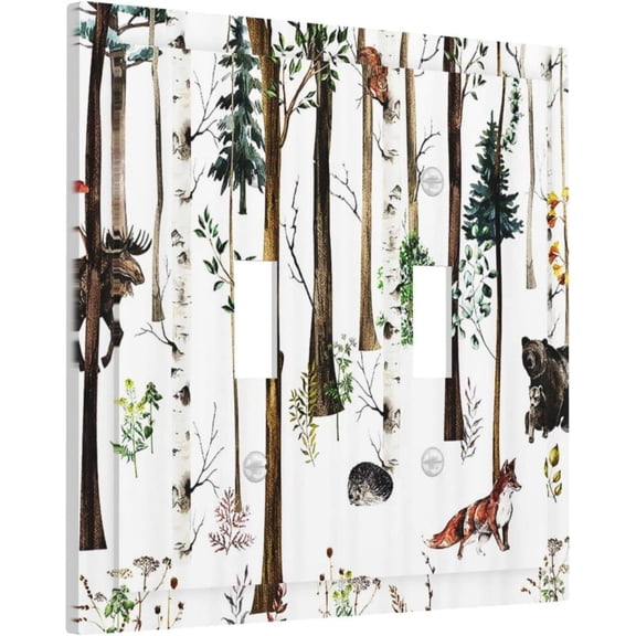 YJYASX-Forest Animal Light Switch Plate Cover Deer Fox Wildlife Decorative 2 Gang Double Toggle Wall Plate Electrical Switchplate for Farmhouse Country Home Decorate Faceplate