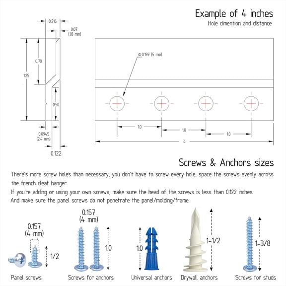 YJYASX-French Cleat Hanger 6 Inch Heavy Duty- 4 Pack - Picture, Mirror, Whiteboard, Cabniet, Shelf, Pallet or Panel Interlocking Wall Mounting Bracket - Aluminum Z Bar Clip Hanger Supports 60 lbs