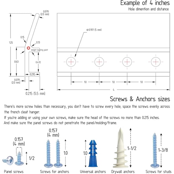 YJYASX-French Cleat Picture & Mirror Hanger - 6" 65 lb - Built in Level - Heavy Duty Wall Mounting Bracket for Hanging Whiteboard, Headboard, Soundbar, Cabinets, Shelf, Panels - Z Bar Clip Hanger 3 P