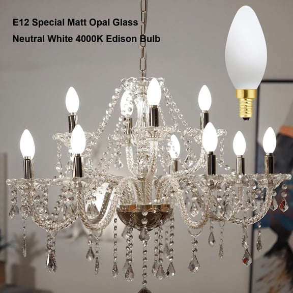 YJYASX-Frosted Candelabra Light Bulbs 40 Watt Equivalent, 4W Watt LED Candelabra Bulbs, E12 LED Bulb 40w Dimmable Neutral White 4000k, Candle Type B Bulb, 400 lumens, 6 Pack