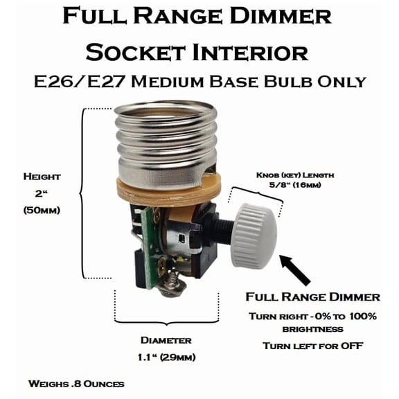 YJYASX-Full Dimmer Socket Interior Replacement  Full-Range Dimming, Adjustable Light Control for Table & Floor Lamps, Compatible with Incandescent & LED Bulbs