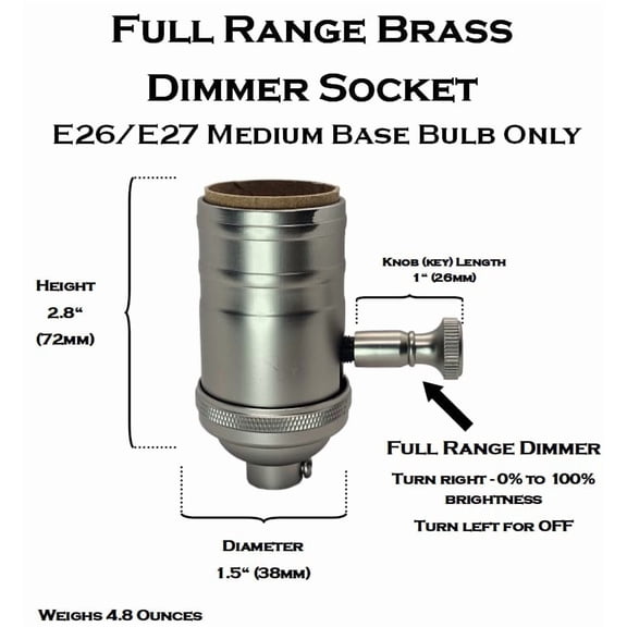 YJYASX-Full Dimmer Socket Replacement Screw-Together Solid Brass Lamp Socket with Full-Range Dimming, Adjustable Light Control for Table & Floor Lamps, Compatible with Incandescent & LED Bulbs