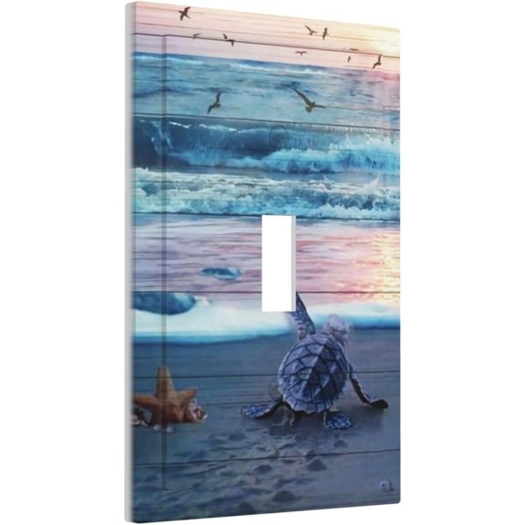 YJYASX-Funny Beach Teal/Blue Turtles Decorative 1-Gang Outlet Light Switch Plate Single Toggle Face Wall Plate Seashell Starfish Wave Sea Ocean Coastal Animal Marine Electrical Receptacle Cover Midwa