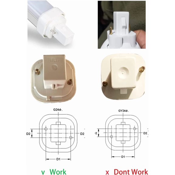 YJYASX-G24d to E26/E27 Adapter (NOT GY24d) 2 Pin CFL Socket Adapter 21.8mm G24 to E26/E27, GX24d to E26/E27 Lamp Base Converter,Rohs. 2P in Cross, Need Bypass The Ballast! (10-Pack)