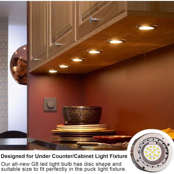 YJYASX-G8 LED Puck Light Bulb, 3W (30W-35W Halogen Equivalent), Dimmable, T4 JCD Type Bi-Pin Base, Warm White 3000K, 120V G8 Bulbs for Under Cabinet, Counter Lighting, 10 Pack