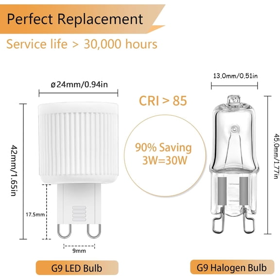 YJYASX-G9 LED Bulb Dimmable, 3W (30W Halogen Equivalent), 120V Warm White 3000K, 300LM G9 Spotlights, 38 Beam Angle, No Flicker, for Ceiling Spotlights, 5 Pack