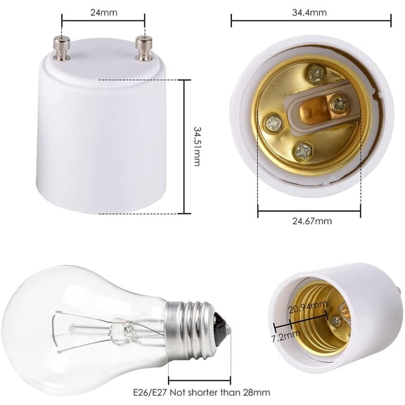 YJYASX-GU24 to E26 Adapter, 600W 320F Heat Resistant Socket Converter, High Power GU24 Bulb Base to E26/E27 Medium Socket, for Halogen/Incandescent/LED Bulbs (8)