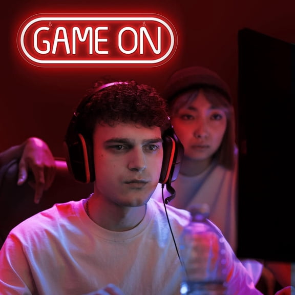 YJYASX-Game On Neon Sign - Gamer Led Sign for Video/PC Game Room, Wall, Bedroom, Man Cave Decor - Red Gaming Neon Light Gift for Gamers, Streamers, Teens, Boys