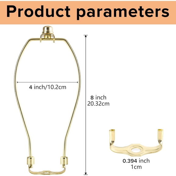 YJYASX-Gold Lamp Harp 8 inch, Set of 2 Light Duty Lamp Shade Adapter with Harp and Finial for Lamp,DIY Detachable Lamp Shade Holder Replacement,for Table and Floor Lamps Accessories Parts