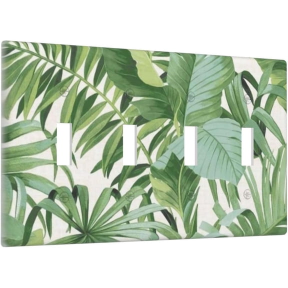 YJYASX-Green Tropical Palm Tree Leaf 4 Gang Four Device Decorative Light Switch Cover Summer Japanese Banana Leaves Greenery Quad Toggle Decorator Wall Plate Outlet Cover Electrical Faceplate Switchp