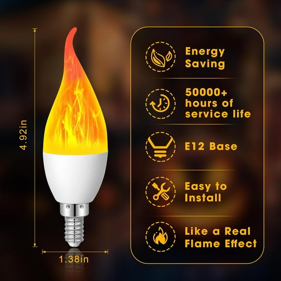 YJYASX-Halloween 6 Pack E12 LED Flickering Light Bulbs Candle Chandelier Fire Light Bulb LED Candle Bulbs for Christmas Xmas Party Porch Indoor Decoration(Orange)