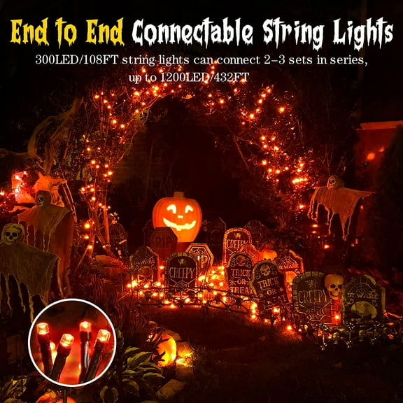 YJYASX-Halloween Lights Orange String Lights Outdoor Indoor Waterproof 300LED Incandescent Mini String Lights 108FT Halloween Decorations for Tree Garden Party Carnival Thanksgiving Christmas Decor