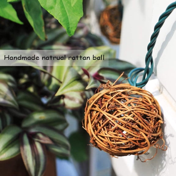 YJYASX-Handmade Dark Brown Rattan Ball String Lights Plug in Fairy Lights for Indoor Outdoor Patio Garden Balcony with End-to-end Connector Decorative Lighting