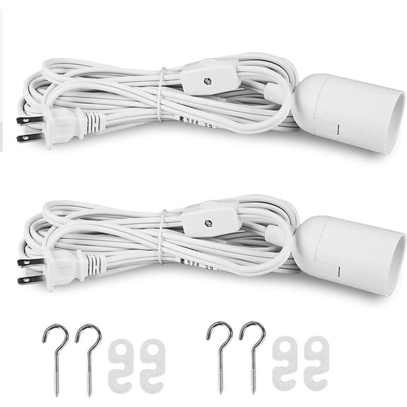 YJYASX-Hanging Lantern Extension Cord Cable, Plug-in E26 Pendant Light Socket with Gear Switch, 12ft-White-Gear Switch-2Pack
