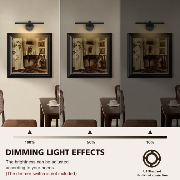 YJYASX-Hardwired Picture Light - Dimmable Adjustable Swing Arm Black Wall Lights for Pictures - 15.75 Inch Long LED Display Light for Artwork - 7W 3000K