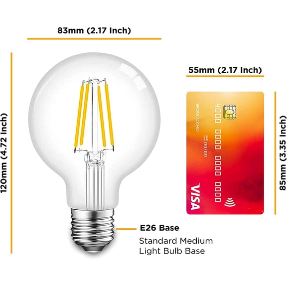 YJYASX-Hudson 6W Edison LED Light Bulb - G25 Globe, 4-Pack, 3000K Warm, Dimmable Soft White (60W Equivalent) - E26/E27 Standard Base for Vanity, Mirror & Room Dcor