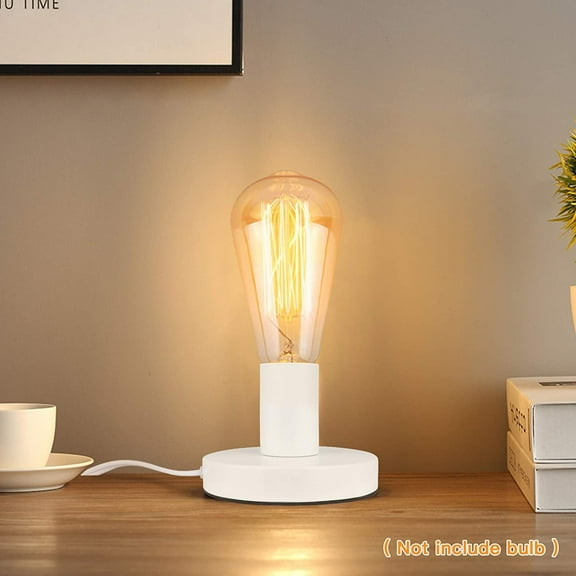 YJYASX-Industrial Table Lamp Base - E26/E27 Edison Light Bulb Stand, Exposed Bulb, Simple Metal, 5.8ft Cord Switch Plug, White