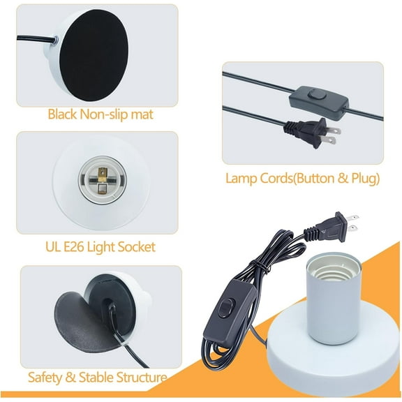 YJYASX-Industrial Table Lamp, Small Polished Metal Desktop Light Socket Base, Vintage E26/E27 Edison Screw Light Bulb Holder, 5.57ft Cord on/Off Switch with US Plug (White Color)