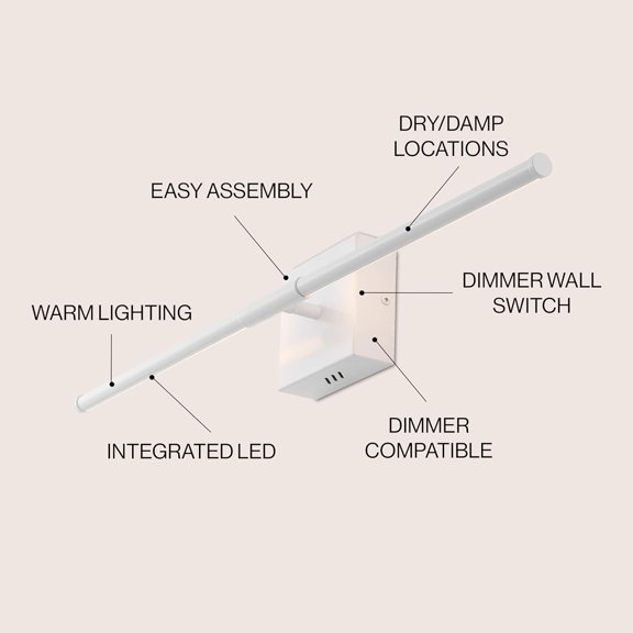 YJYASX-JYL7022G Makena 28" Modern Minimalist Dimmable Integrated LED Metal Wall Sconce, White for Bedroom, Living Room, Kitchen, Home Office