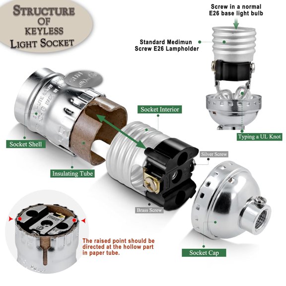 YJYASX-Keyless Lamp Socket,E26 Standard Medium Screw Vintage Light Socket,Edison Lamp Socket Holder Replacement,No Switch,UL Listed (Silver)