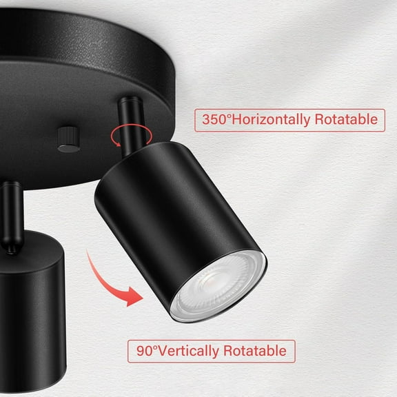 YJYASX-LED 3 Light Track Lighting Kit, LED Track Lighting Fixtures, Black Round Ceiling Spot Lighting, Flexibly Rotatable Light Head for Kitchen, Living Room, Bedroom, GU10 Bulb Not Included