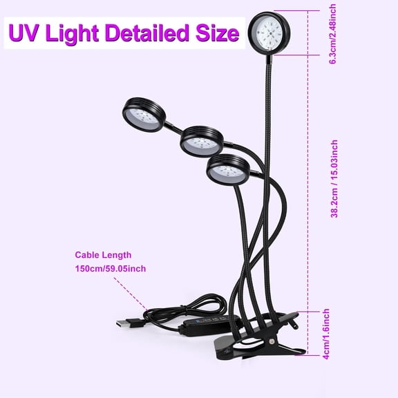 YJYASX-LED Black Light, 20W UV Lamp with USB, Four Head Dimmable Gooseneck UV Light, Wavelength 389-405nm Black Lights for Resin, Neon Body Paint, Bedroom and Glow Party Decorations