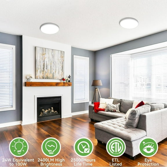 YJYASX-LED Ceiling Light 9Inch - 24W 2400LM Small Led Lighting Fixture for Ceiling, 3000K-4500K-6000K Selectable, Super Thin & Low-Profile Flat Ceiling Lamp for Bedroom Kitchen Bathroom - 2Pack