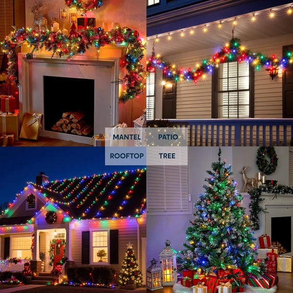 YJYASX-LED Christmas String Lights,50 Count 16.3FT Battery Operated Christmas Tree Fairy Lights with 8 Modes,Multifunction Green Wire for Xmas Decor Party Holiday House,Multicolor