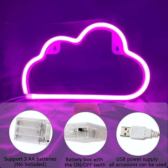 YJYASX-LED Cloud Neon Light for Wall Decor, Battery or USB Powered Cloud Sign Shaped Decoration Wall Lights for Bedroom Aesthetic Teen Girl Kid Room Christmas Birthday Wedding Party Pink