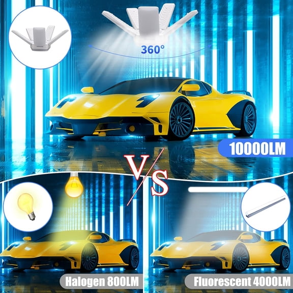 YJYASX-LED Garage Lights 2 Pack, 100W 10000LM 6500K E26/E27 Ceiling Light with 5 Adjustable Panels for Workshop, Basement, Warehouse